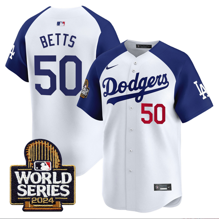 Men MLB Los Angeles Dodgers #50 Betts white 2024 World Series Champions Patch Limited Jersey20241105 style 2->los angeles dodgers->MLB Jersey